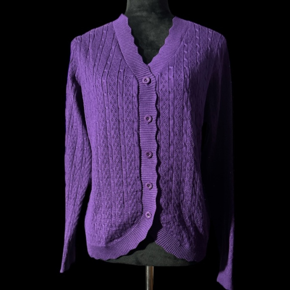 Elegant Purple Cable Knit Women's Cardigan
